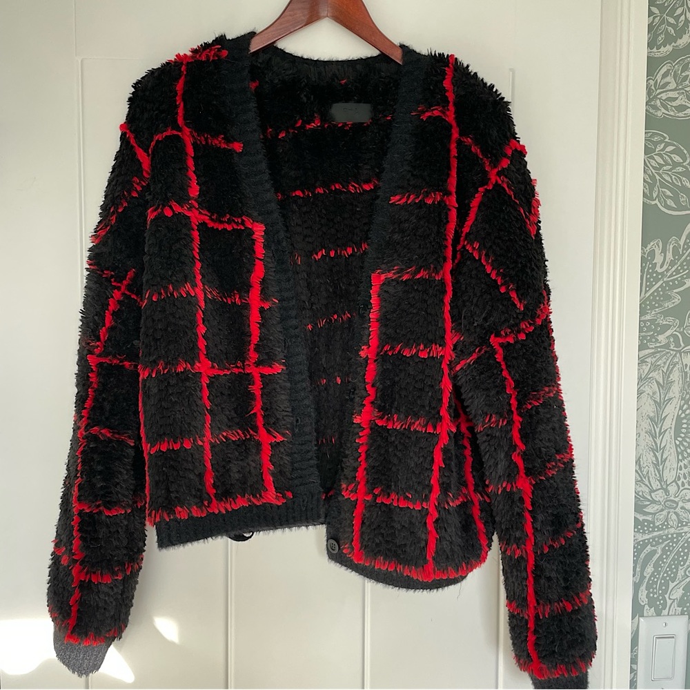 RtA Cardigan, size medium, black and red, heavyweight knit